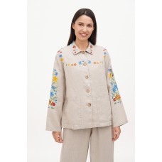 Grey linen jacket with Vyshyvanka embroidery
