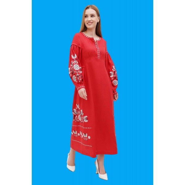 Long red linen dress Bogdana