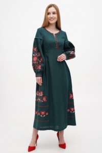 Dress embroidered long dark green Bogdana