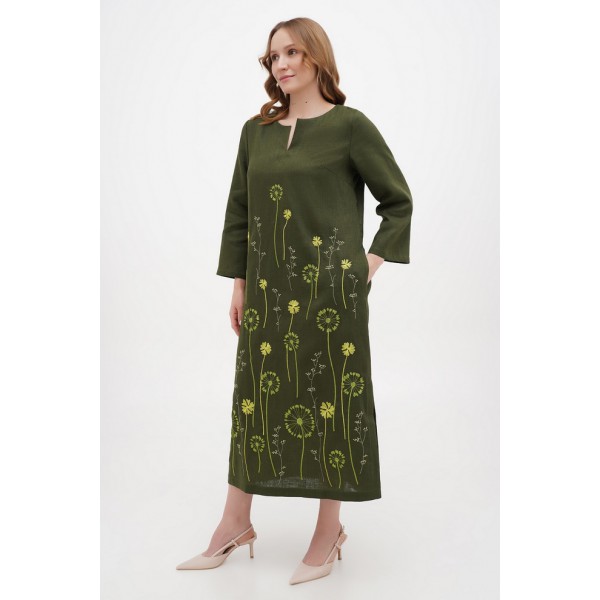 Long green linen dress Jacquelyn