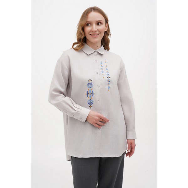 Linen women's embroidered shirt Domra light gray