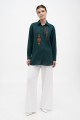 Linen women's embroidered shirt Domra dark green