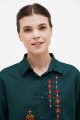 Linen women's embroidered shirt Domra dark green