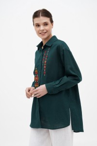 Linen women's embroidered shirt Domra dark green