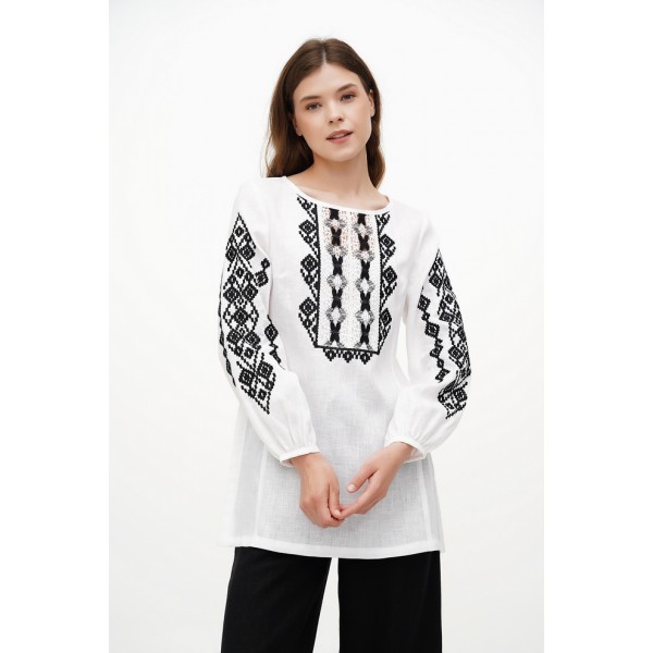 White embroidered shirt with black and white lace Goira