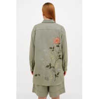 Green linen women's vyshyvanka Svitok