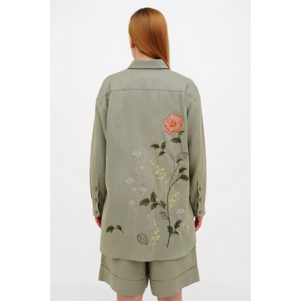 Green linen women's vyshyvanka Svitok