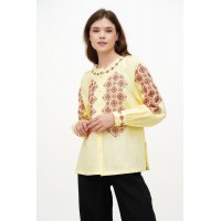 Yellow women's embroidered blouse made of linen Helia