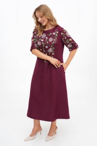 Women's cloth embroidered shirt with burgundy linen Ivanna