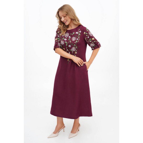 Women's cloth embroidered shirt with burgundy linen Ivanna