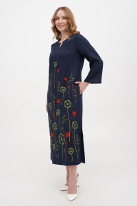 Long dark blue linen dress Jacqueline