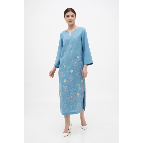 Long blue linen dress Jacqueline