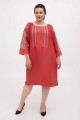 Verba. Women's dress embroidered from terracotta linen