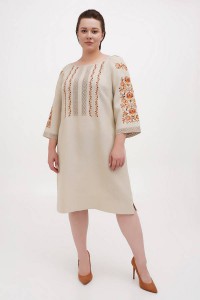 Verba. blue linen embroidered women's dress