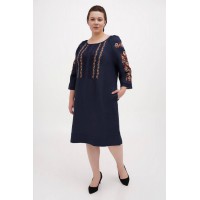 Verba. blue linen embroidered women's dress