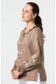 Жіноча коричнева льняна блузка-вишиванка Янка, розмір 48