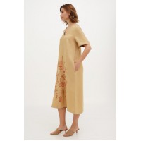 Embroidered dress Amethyst made of light brown linen, size 54