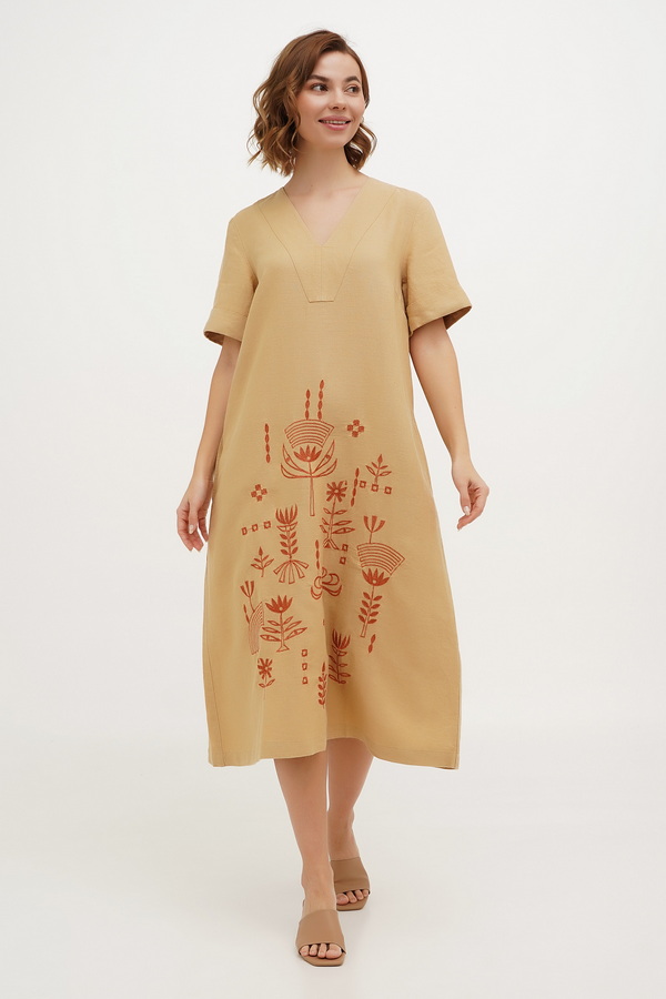 Long Amethyst dress made of light brown linen