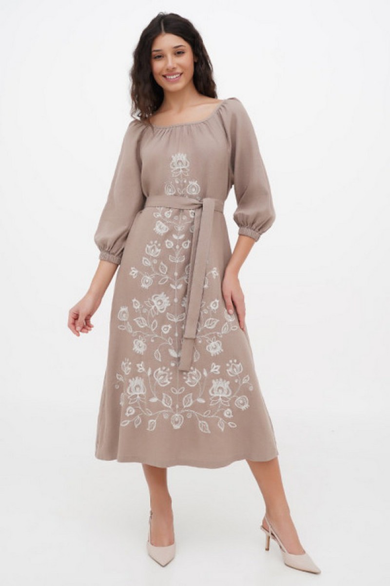 Dress made of brown linen with Krajana embroidery - style and comfort!