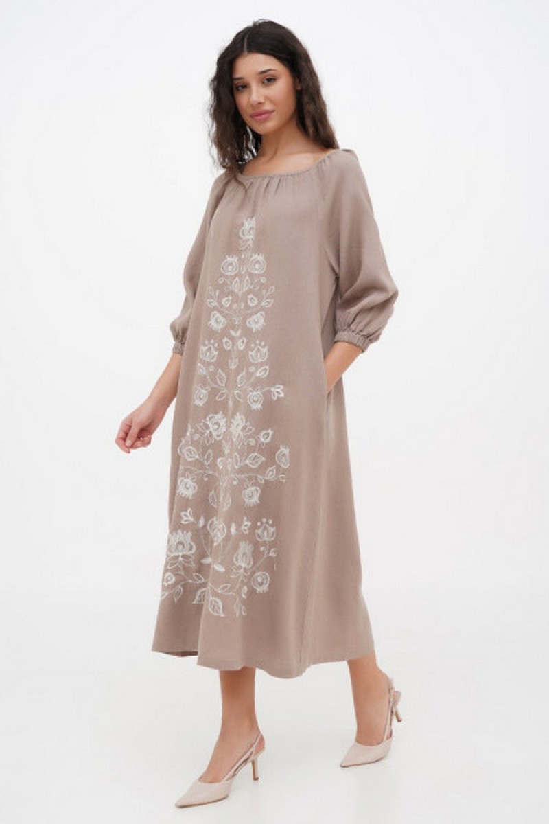 Dress made of brown linen with Krajana embroidery - style and comfort!