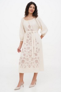 Dress made of milk linen with Krajana embroidery