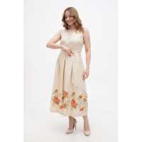 Dress made of beige linen with embroidery by Kvita