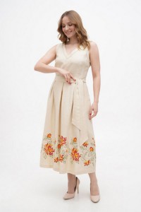 Dress made of beige linen with embroidery by Kvita