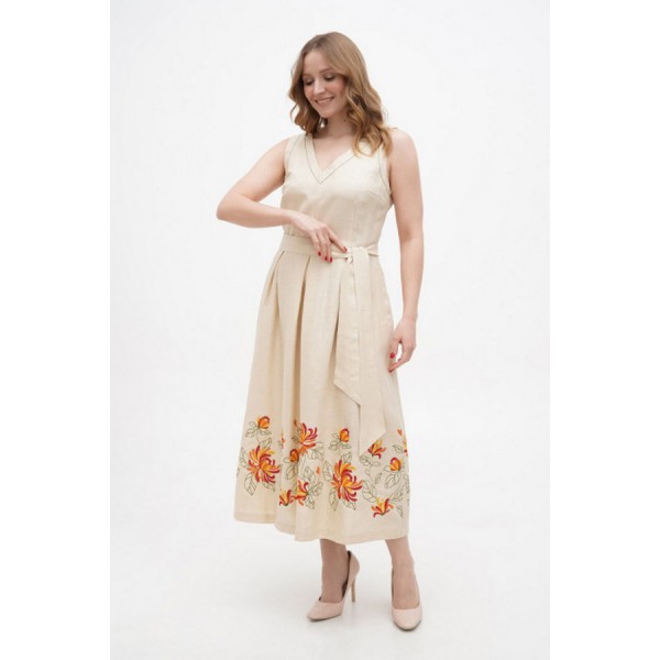 Dress made of beige linen with embroidery by Kvita