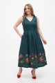 Linen green dress with "Kvita" embroidery - sleeveless style with a fitted waist.