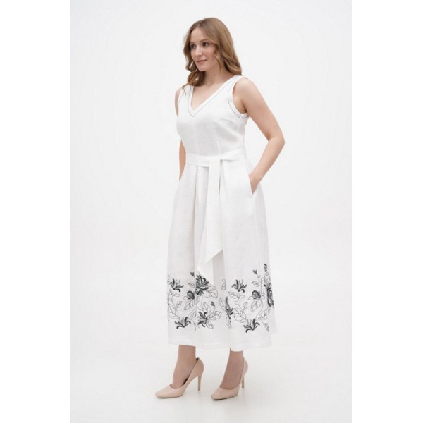 White linen dress with embroidery by Kvitа