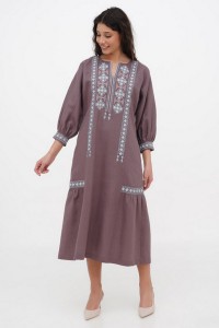 Dress made of brown linen with Morika embroidery