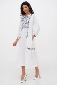 Dress made of white linen with Morika embroidery