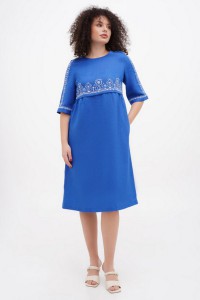 Linen dress in blue color with embroidery Myrosia