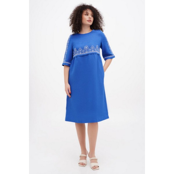 Linen dress in blue color with embroidery Myrosia