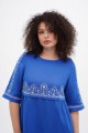 Linen dress in plus sizes, blue with embroidery Myrosia – elegance and comfort!