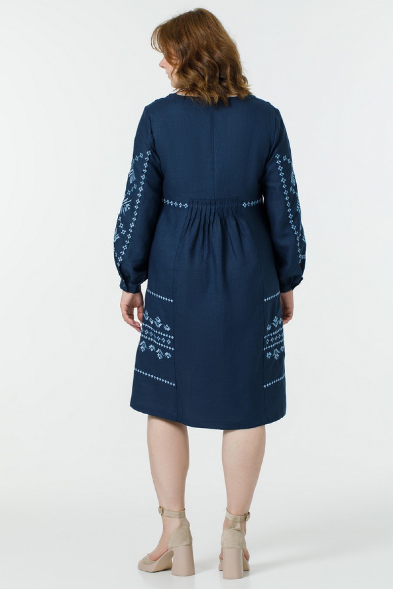 Women's blue dress with embroidery Kralia
