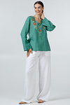 Women's linen embroidered shirt “Virlyana” green