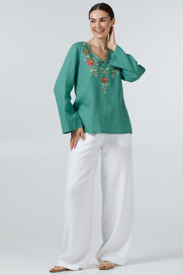 Women's linen embroidered shirt “Virlyana” green