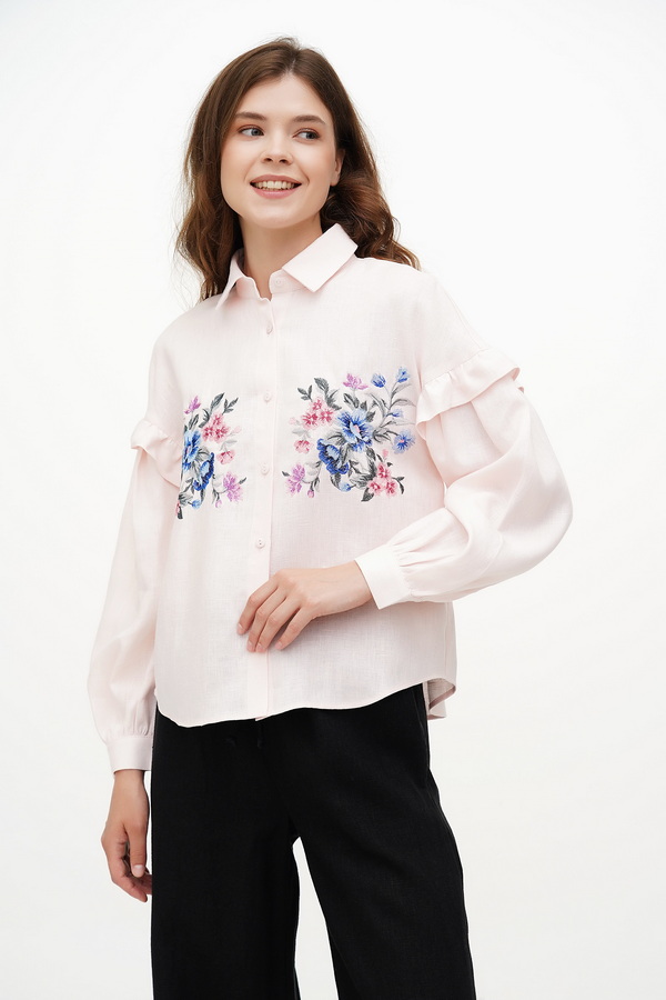 Pink women's embroidered shirt Istra made of fine linen, 48