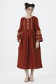 Terracotta long embroidered dress of Svitozara