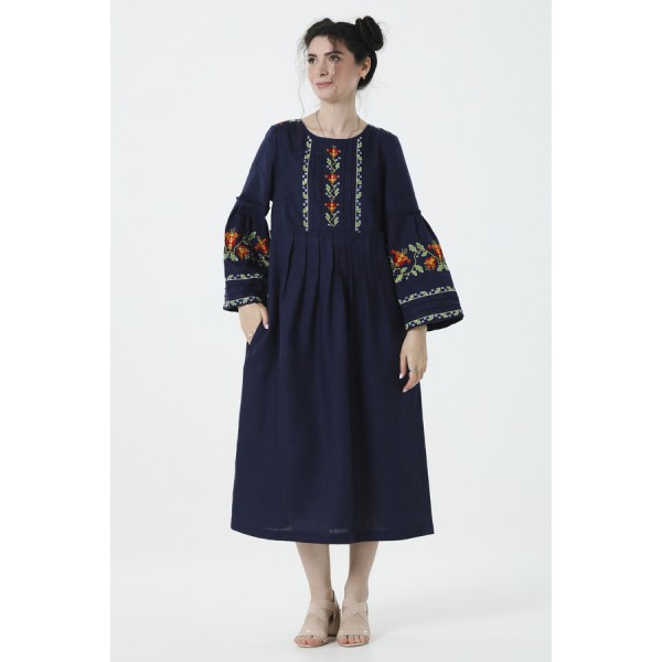 Black long embroidered dress Svitozara