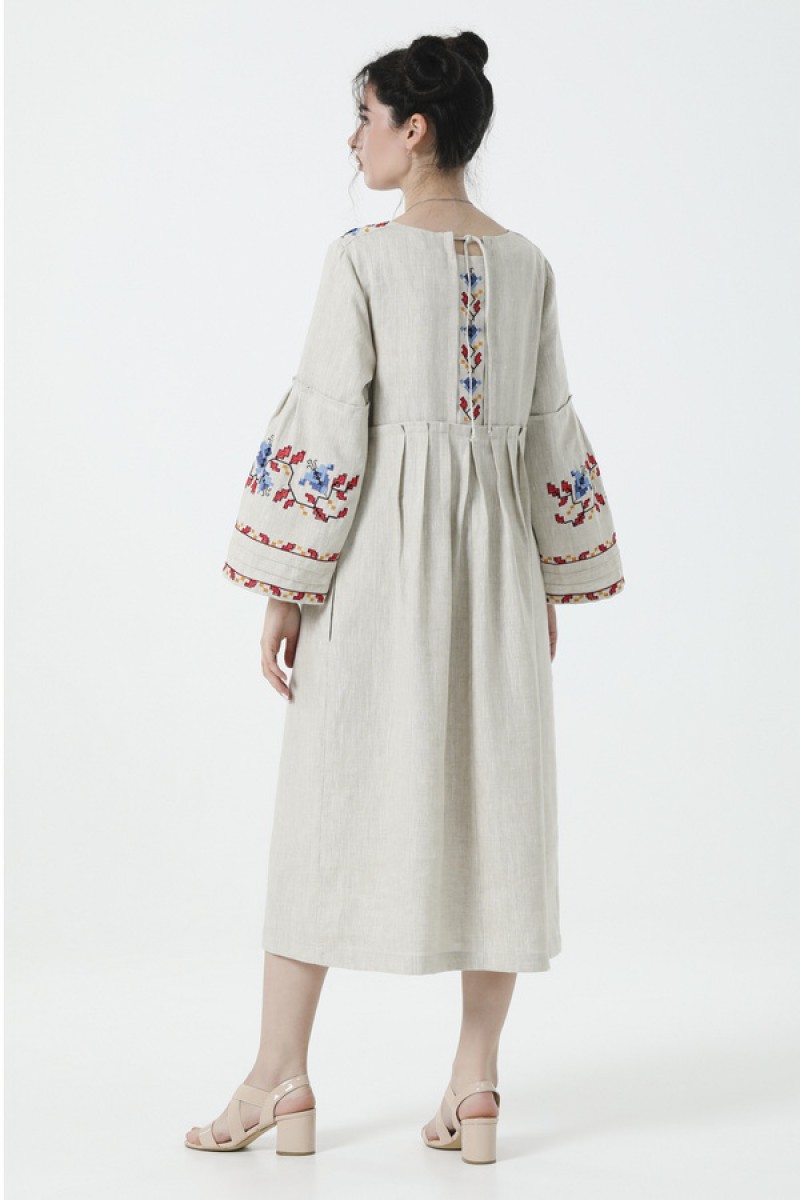 Gray long embroidered dress Svitozara