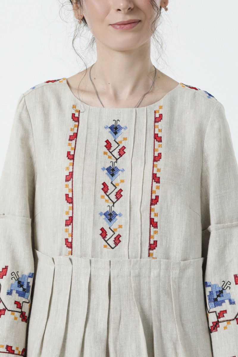 Gray long embroidered dress Svitozara