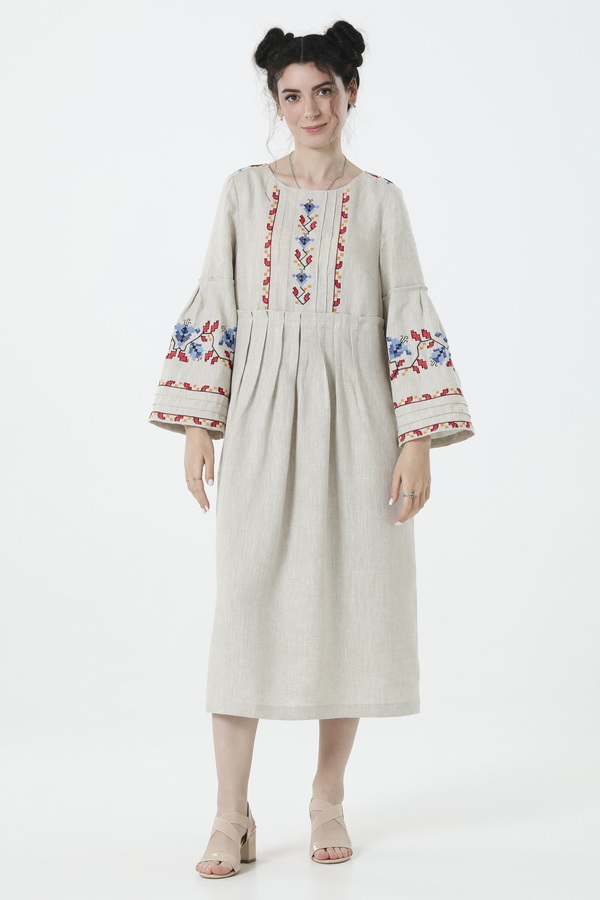Gray long embroidered dress Svitozara, 48
