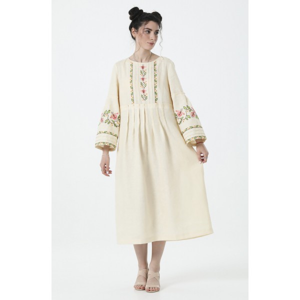 Milk long embroidered dress Svitozara
