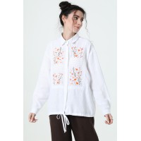 Georgette, women's white embroidered blouse made of linen