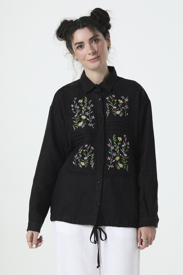 Women's embroidered linen blouse "Zhorzhetta" black, 48