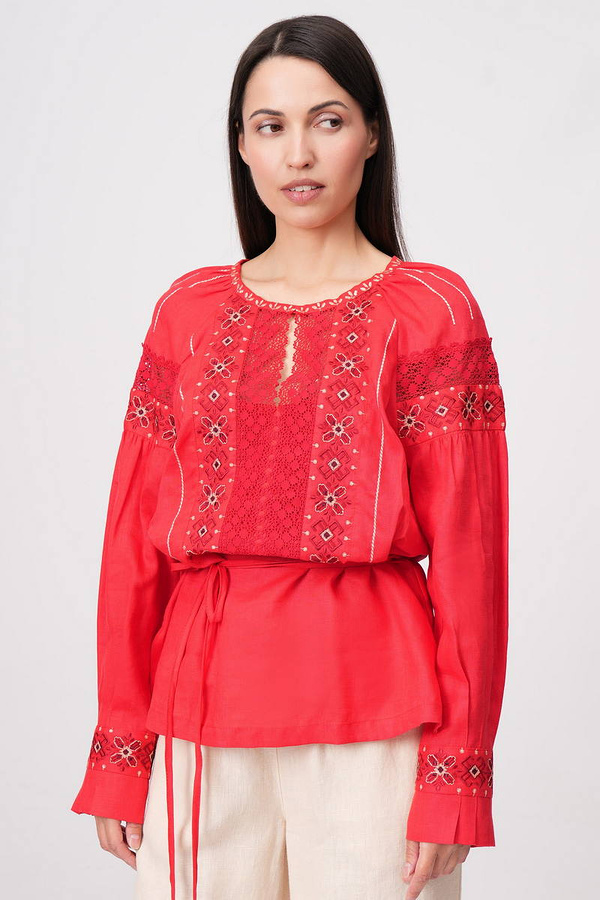 Women's Zvenyslava linen embroidered shirt — red