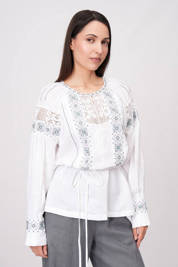 Women's white linen vyshyvanka Zvenyslava