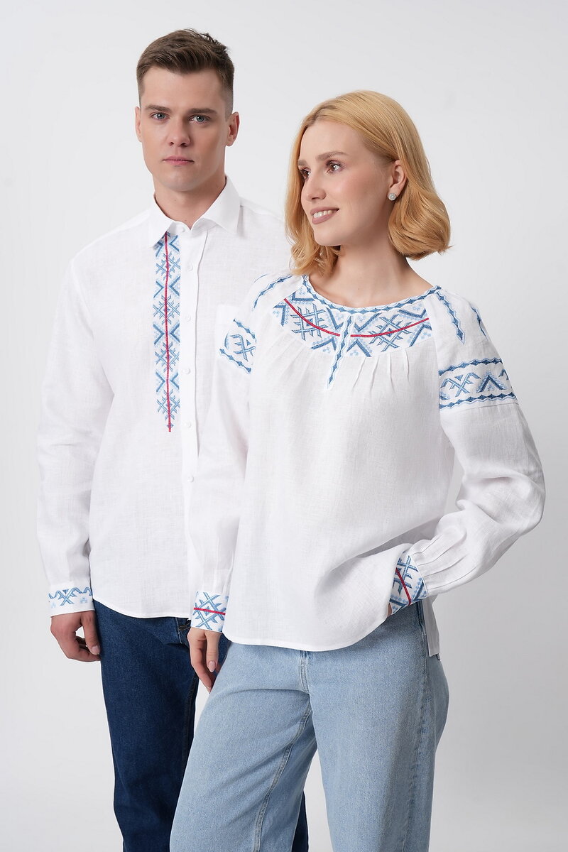 Women's vyshyvanka "Miriana" white-on-white, lines